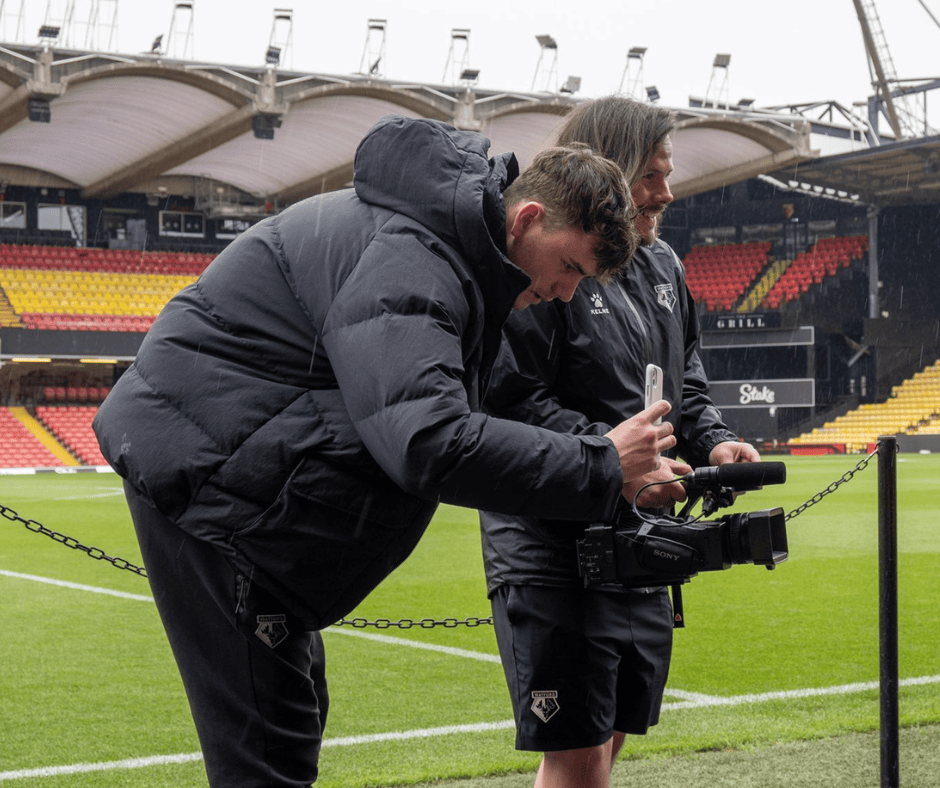 Nathan filming TikTok content at Watford FC Women's football ground
